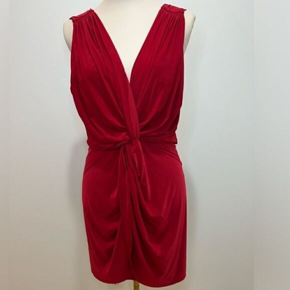 Misa Los Angeles Sleeveless V-Neck Cocktail Holiday Party Mini Dress, XS, Red - Picture 9 of 9